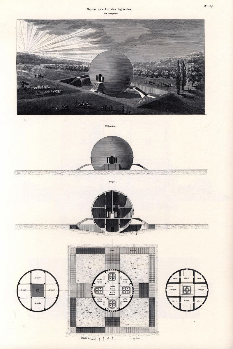 Maison Destinée aux Surveillants de la Source de la Loue from Claude Nicolas Ledoux: L’architecture considérée sous le rapport de l'art, des moeurs et de la législation tome premier (Paris 1804)